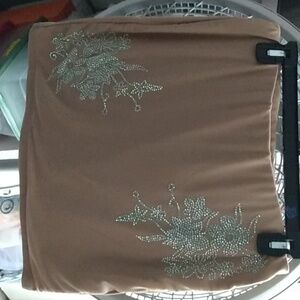 Lined mesh mini skirt, gold sequined on left side top and right side bottom,sz l